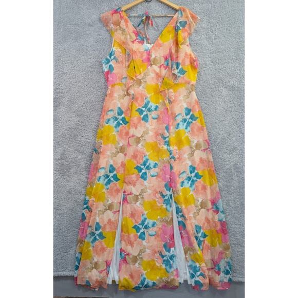 Cato Floral Pink In Bloom V-Neck Maxi Dress Size 18/20W Floral Flutter Sleeve - Picture 1 of 11
